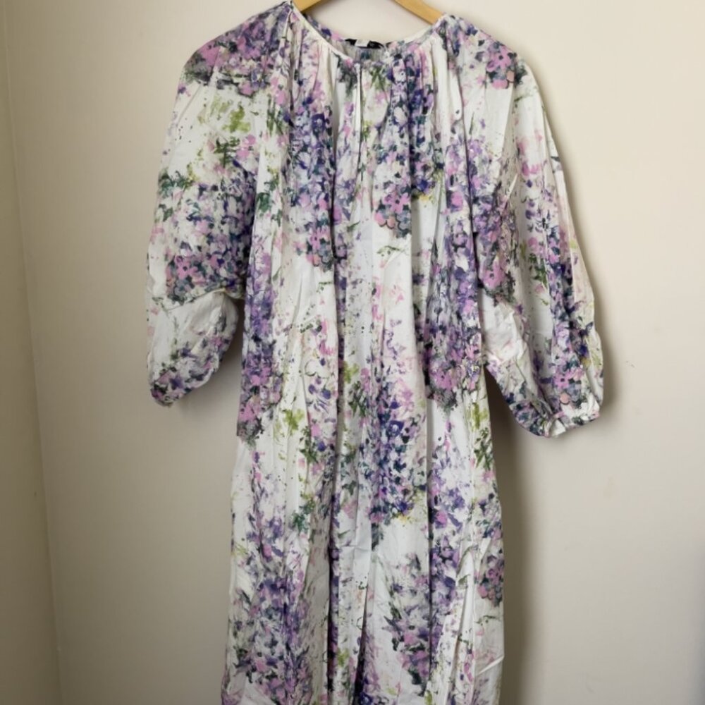 COS Watercolor Floral Maxi Dress – Size 12 – Puff Sleeve – NWT